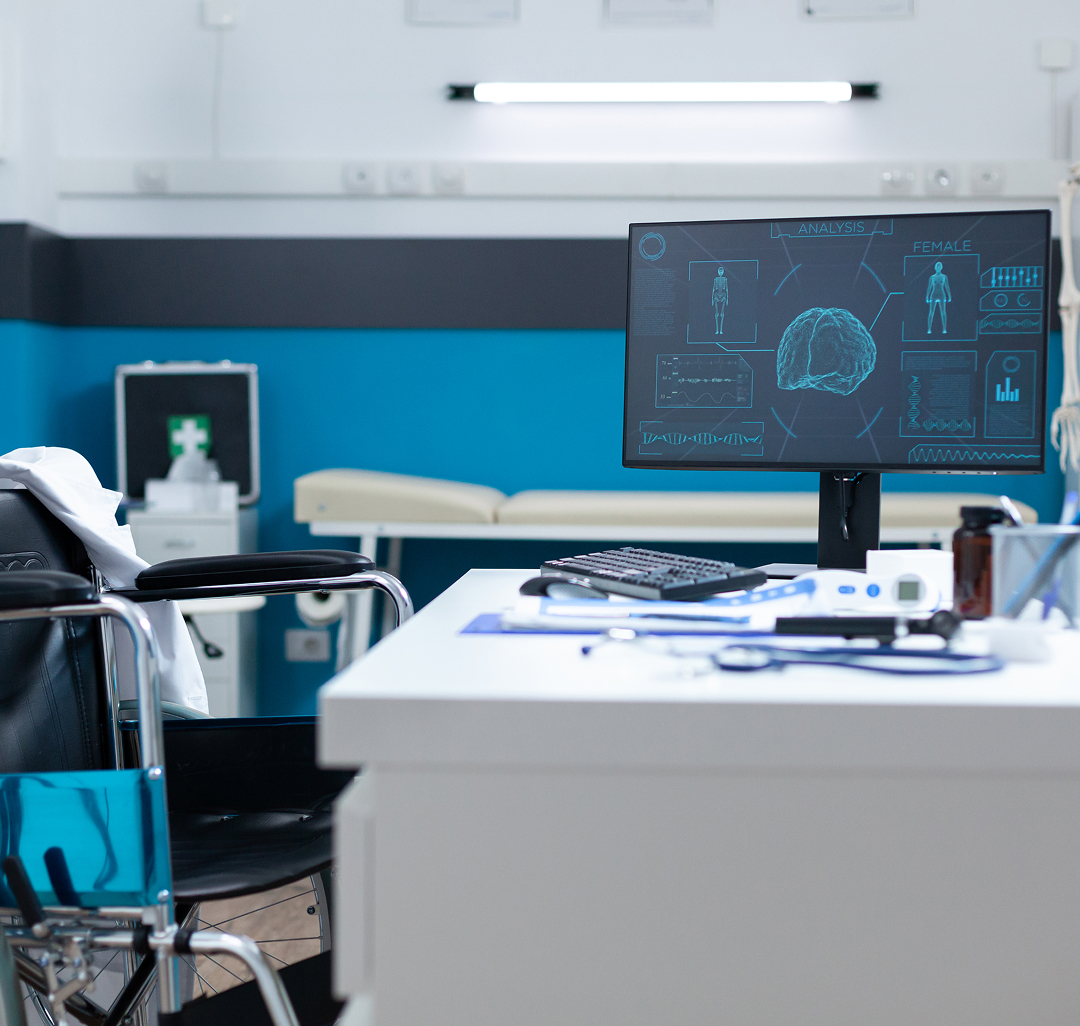 Office workspace with computer and coffee